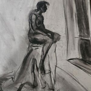 Charcoal Figure Study - Monochrome Nude Sketch
